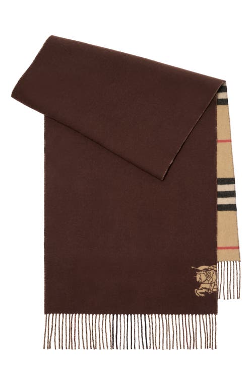 Burberry Wide Reversible Check Cashmere Scarf In Brown