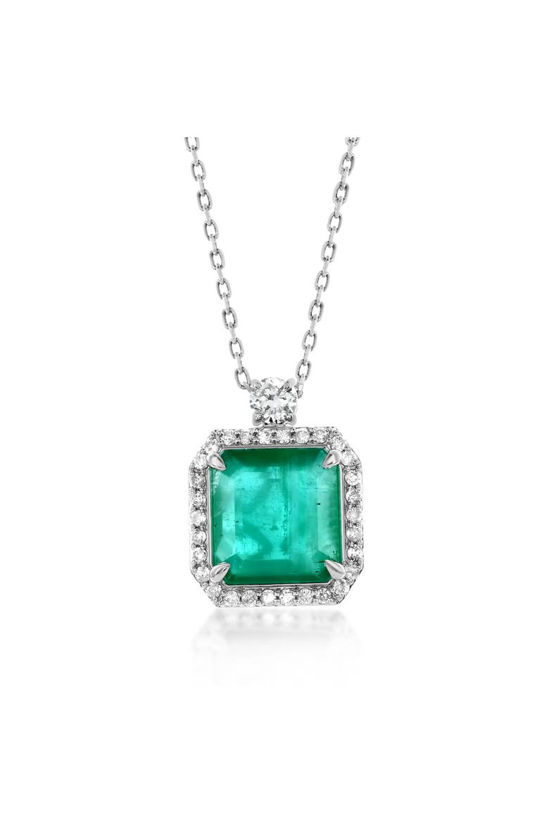 14K Gold 2.97cttw Princess-Cut Emerald & 0.29cttw Diamonds Pendant Necklace, Main, color, Green