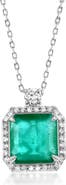 SOUZANA by Suzy Levian 14K Gold 2.97cttw Princess-Cut Emerald & 0.29cttw Diamonds Pendant Necklace