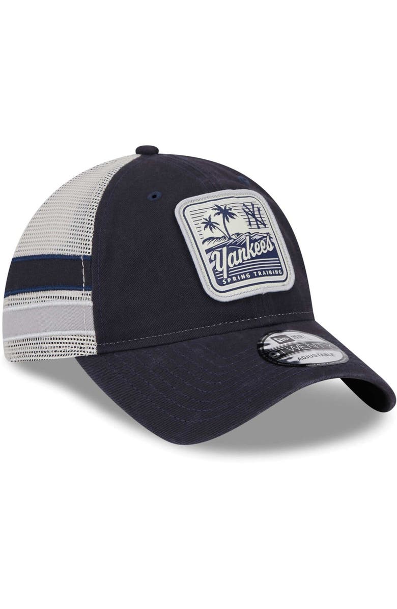 New Era Men's New Era Navy/White New York Yankees Spring Training Striped 9TWENTY Trucker Adjustable Hat, Main, color, 