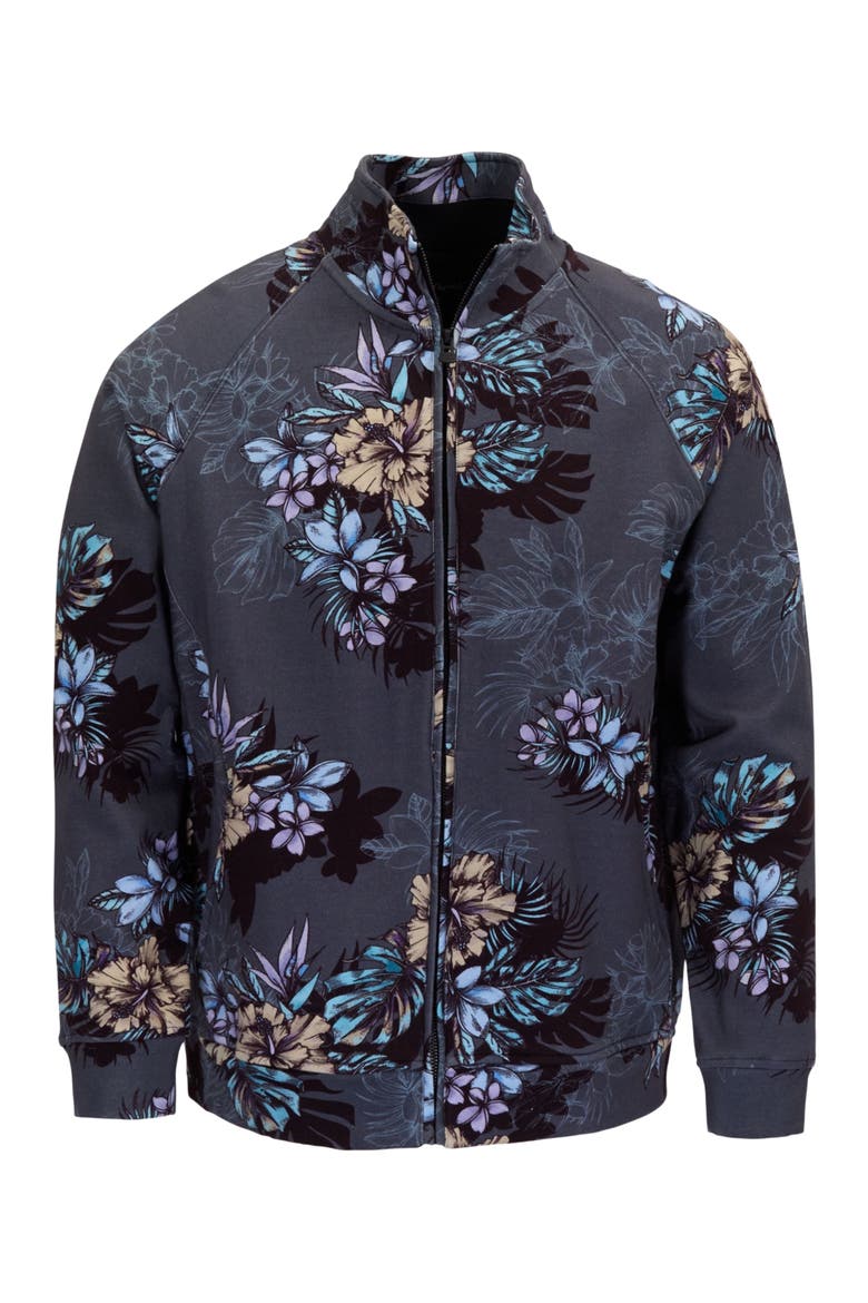 Exotic Floral Mens Printed Zip Jacket, Alternate, color, EXOTIC FLORAL BLACK