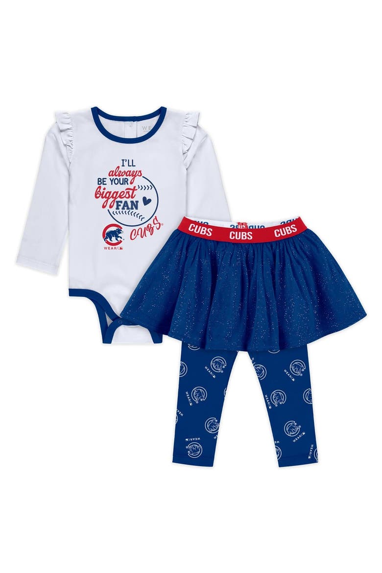 Girls Newborn & Infant WEAR by Erin Andrews Chicago Cubs Three-Piece Tutu Set, Main, color, White