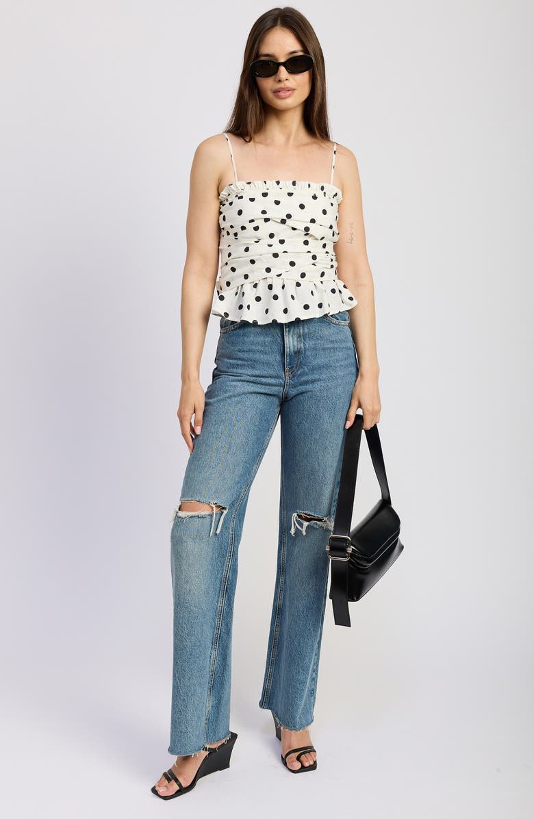 En Saison Harley Ruched Linen Blend Camisole, Alternate, color, Ivory Black