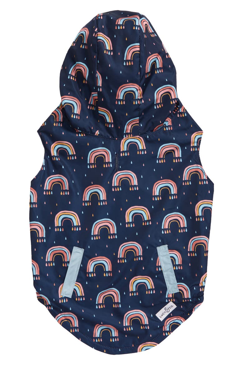 The Over the Rainbow Reversible Dog Raincoat, Alternate, color, NAVY