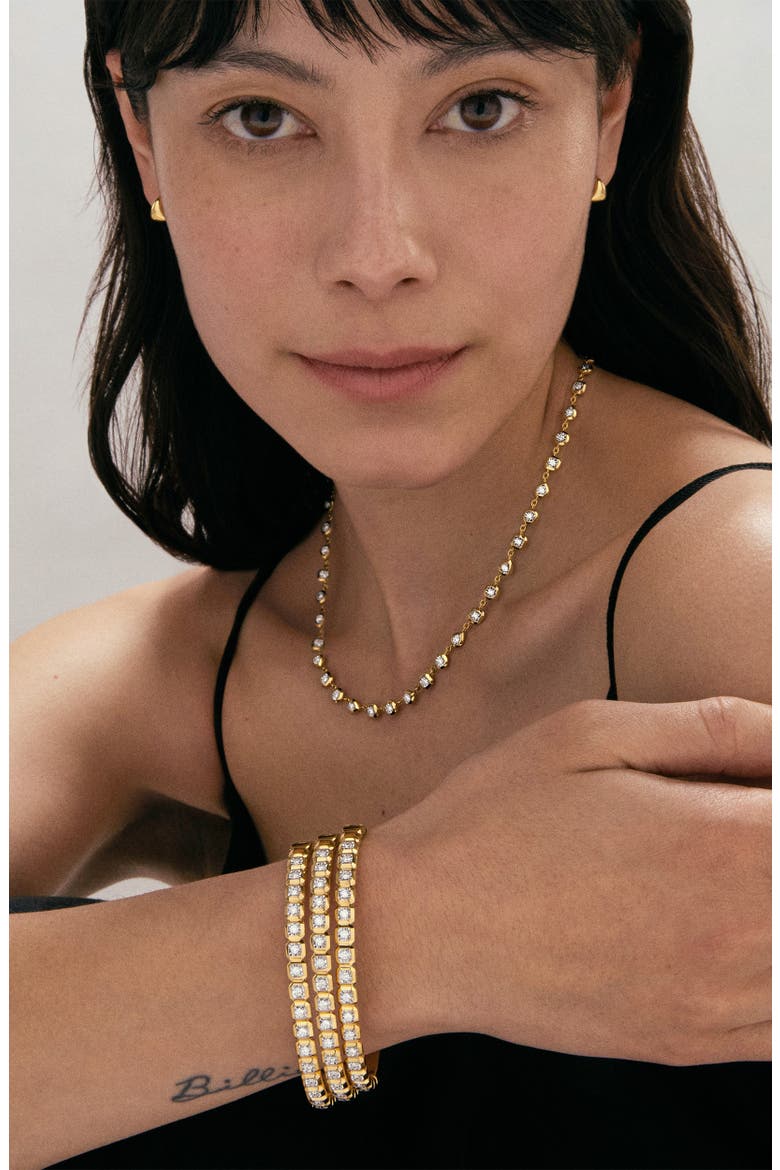 Asscher Set Lab Created Diamond Bangle, Alternate, color, 18CT GOLD VERMEIL / LAB DIA