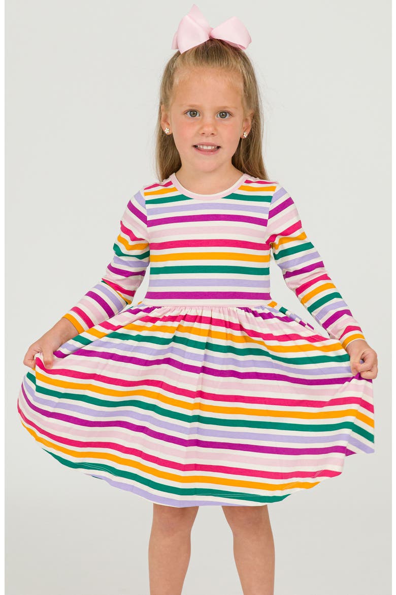 Colorful Rainbow Stripe Long Sleeve Skater Dress, Alternate, color, WHITE