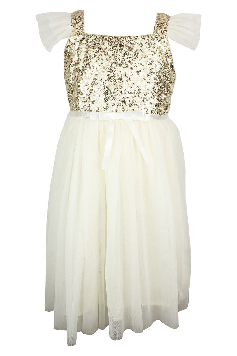 Sequin Bodice Tulle Dress, Main, color, WHITE/ GOLD