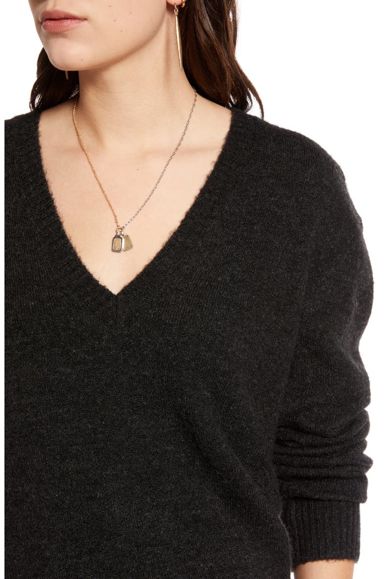 V-Neck Tunic Sweater, Alternate, color, GREY DARK CHARCOAL HEATHER