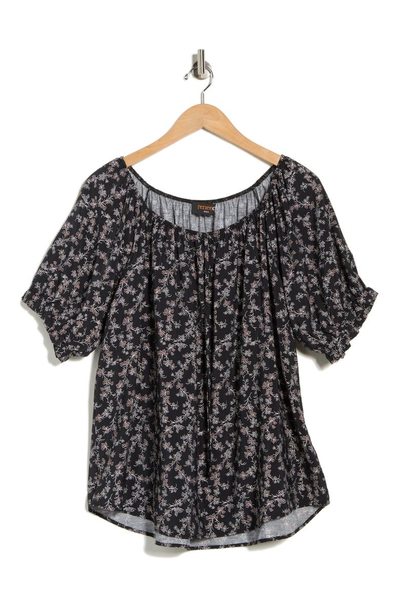 Floral Short Sleeve Top, Alternate, color, BLACK