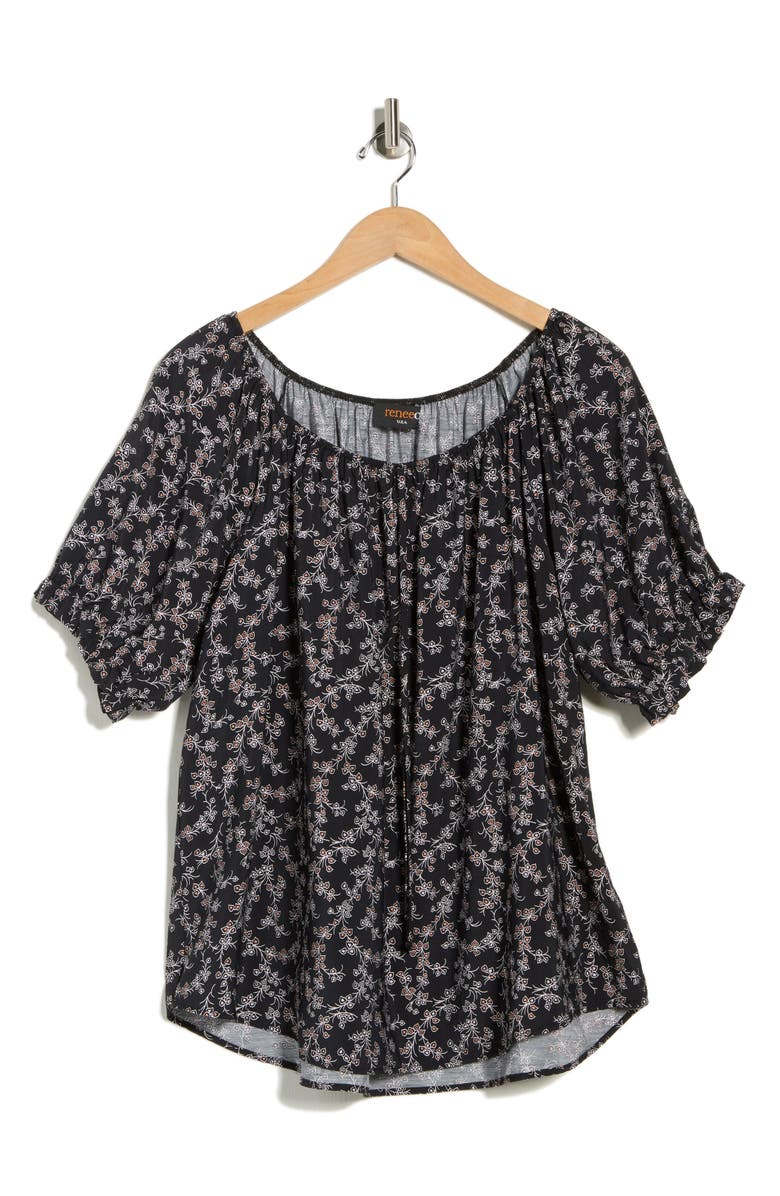 Renee C Floral Short Sleeve Top, Main, color, Black