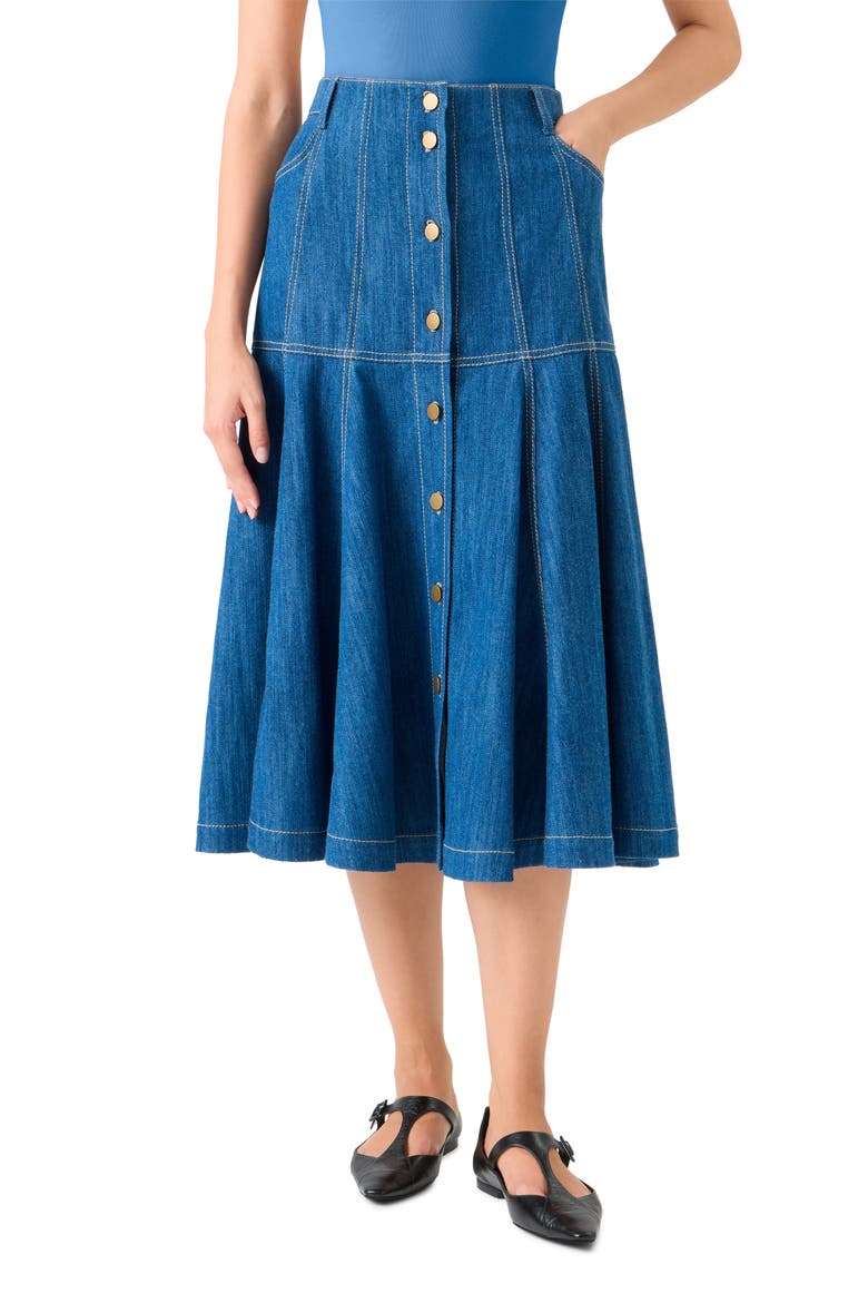 Stretch Denim Tiered Skirt, Main, color, MEDIUM BLUE DENIM