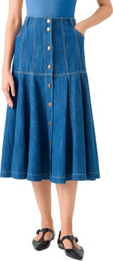 Akris punto Stretch Denim Tiered Skirt