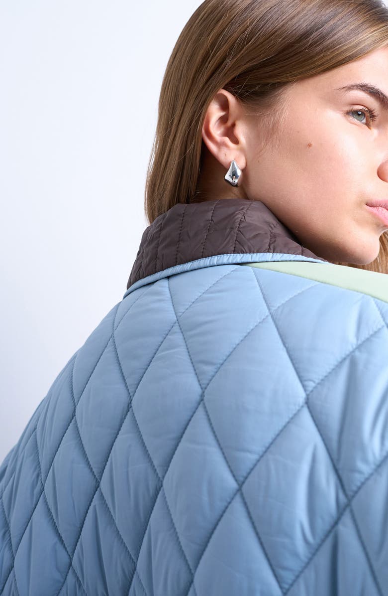 Topshop Patchwork Quilted Jacket, Alternate, color, Brown/ Light Blue