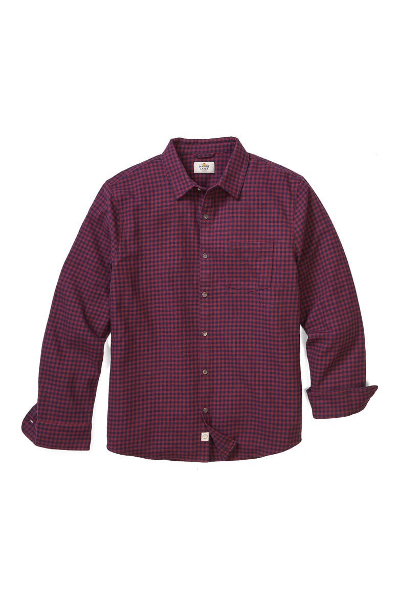 Tahoe Plaid Flannel Button-Up Shirt, Alternate, color, NAVY/RED GINGHAM