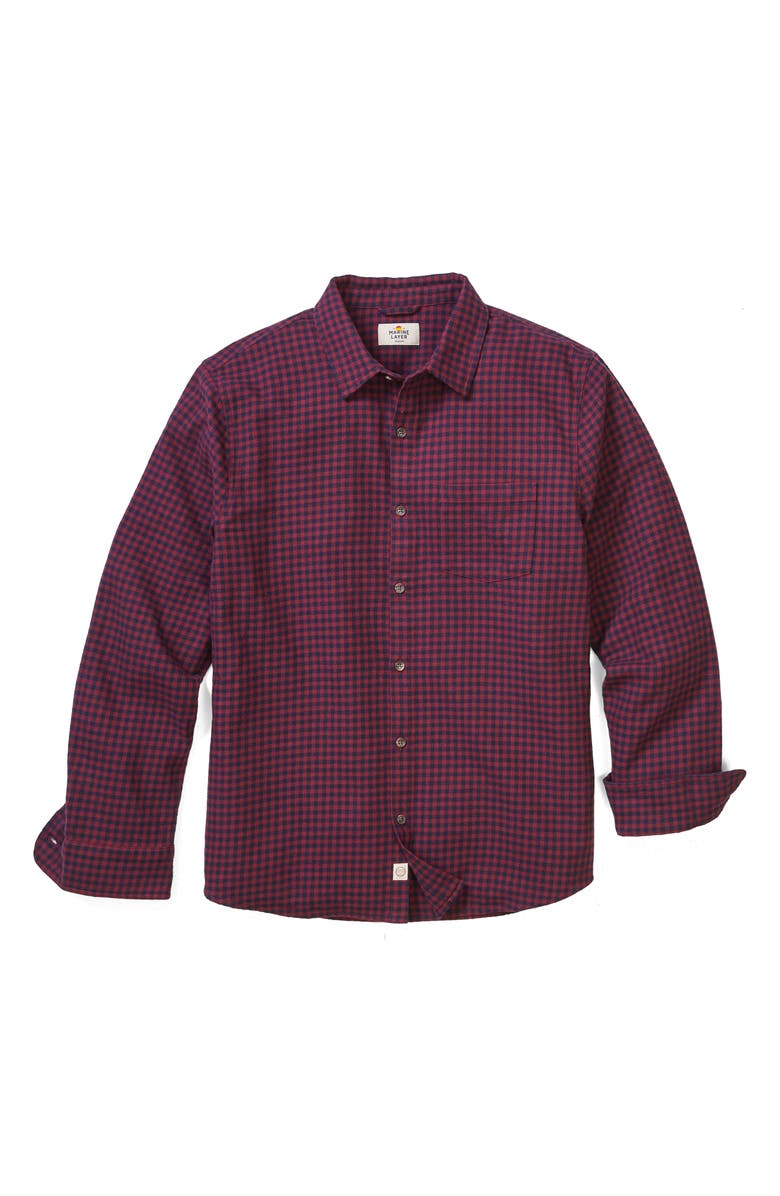 Marine Layer Tahoe Plaid Flannel Button-Up Shirt, Alternate, color, Navy/Red Gingham