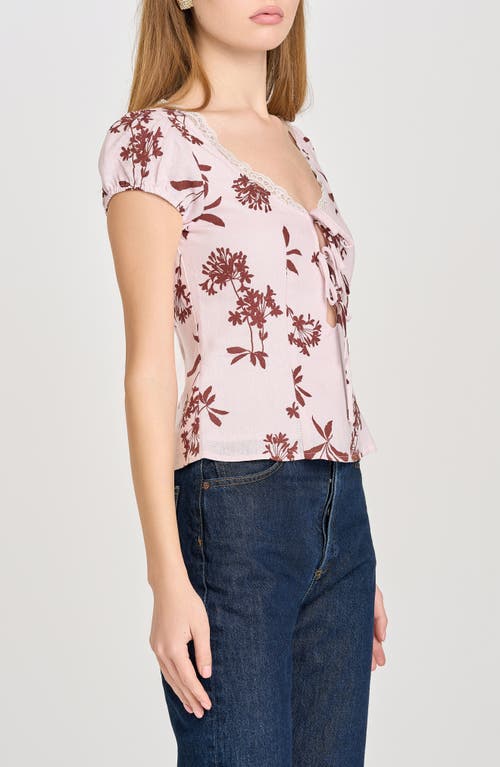 Shop Wayf Cara Front Tie Puff Sleeve Top In Baby Pink Floret