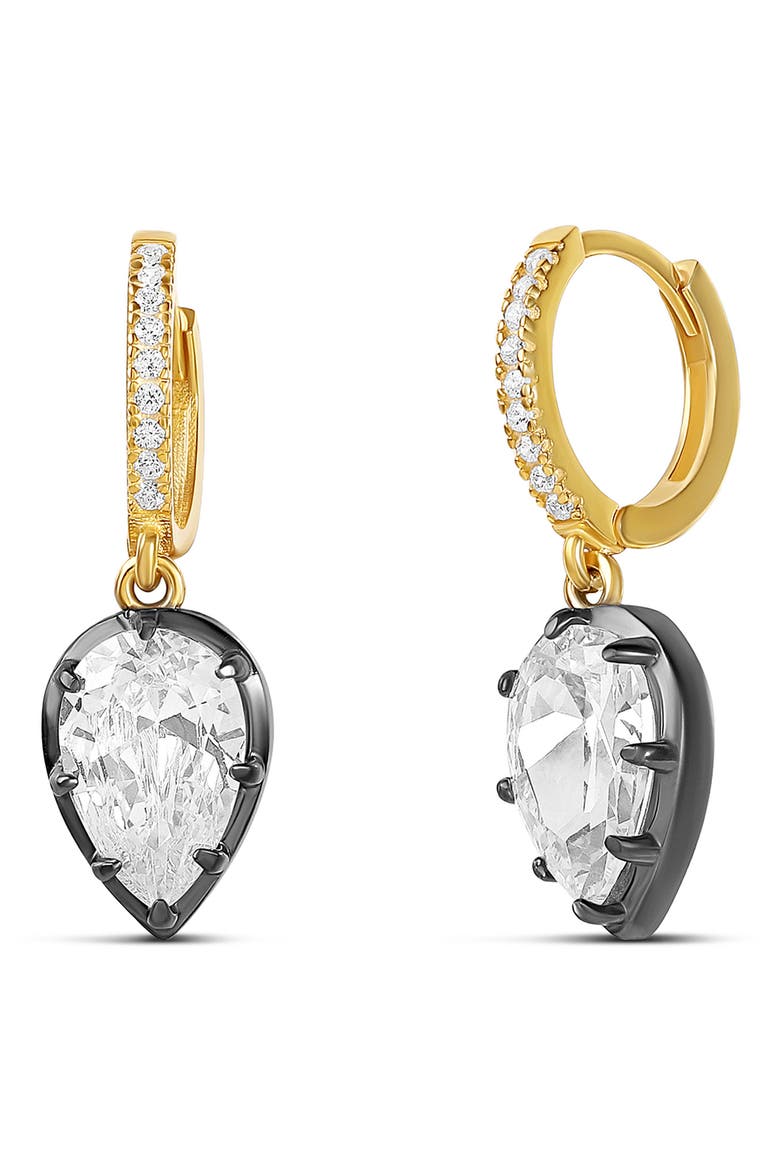 Pavé Pear Drop Huggie Hoop Earrings, Main, color, GOLD