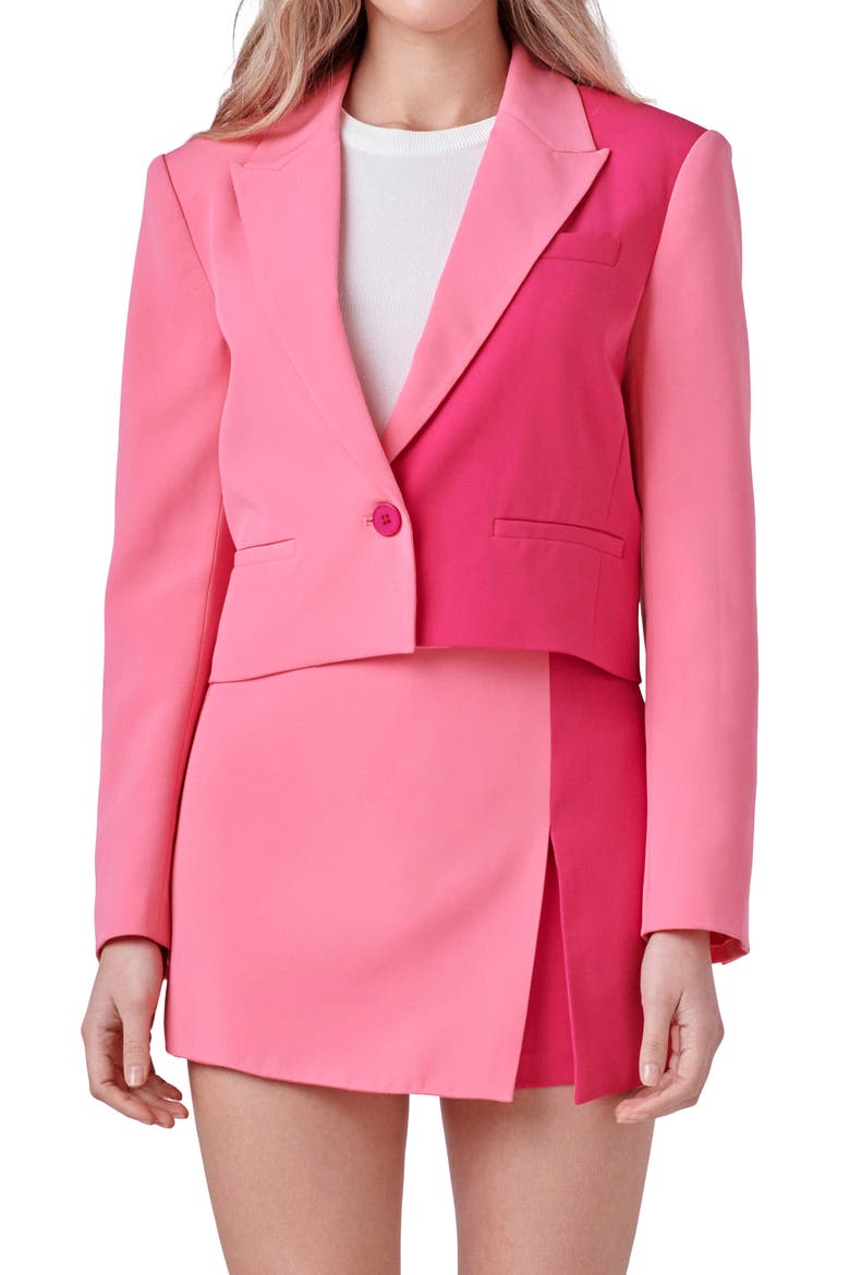 Colorblock Crop Blazer, Main, color, PINK/ FUCHSIA