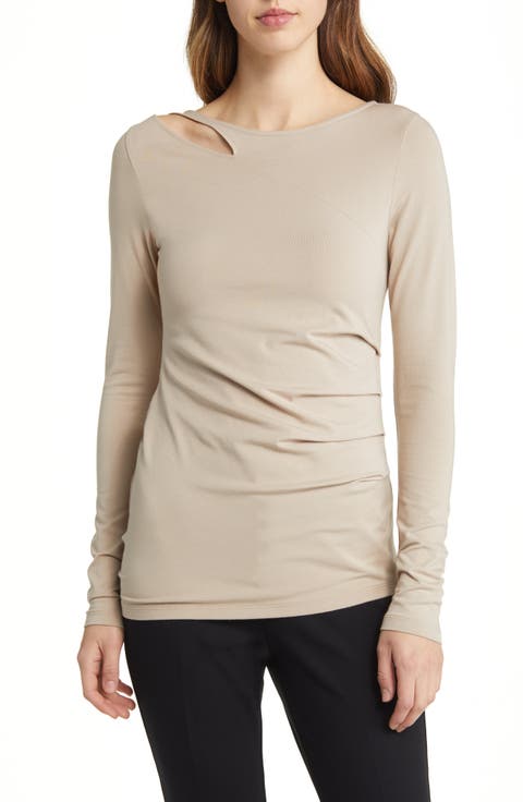 Side Pleat Long Sleeve Knit Top