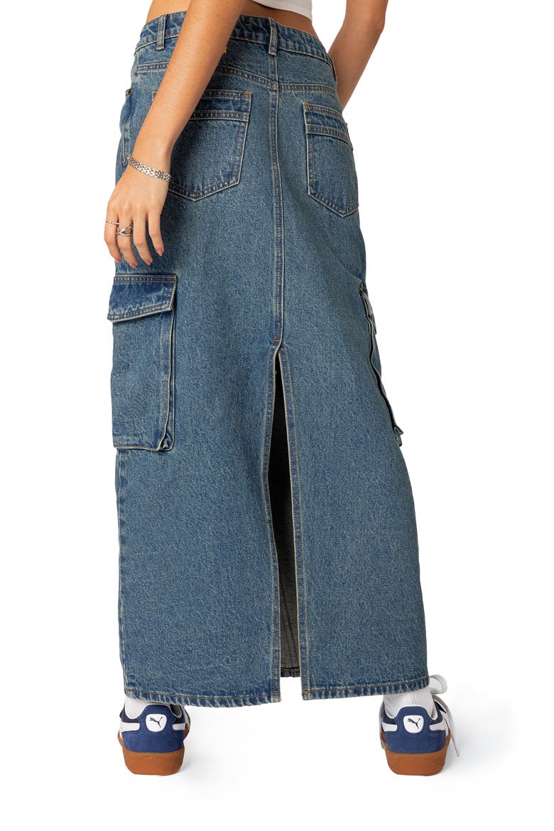 Denim Cargo Maxi Skirt, Alternate, color, BLUE
