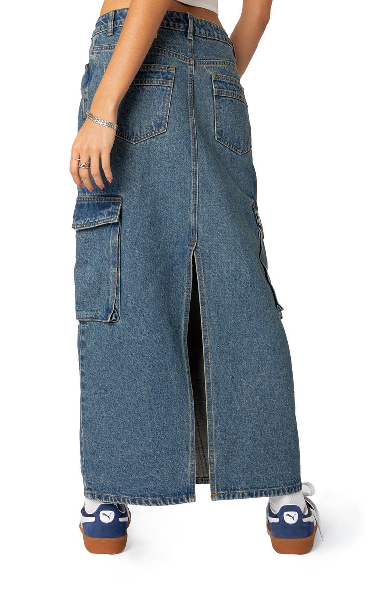 EDIKTED Denim Cargo Maxi Skirt, Alternate, color, 