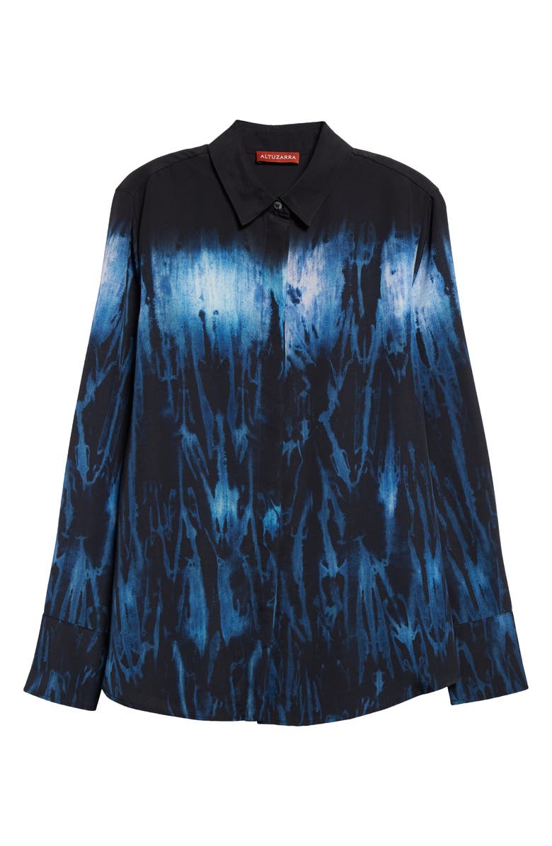 Altuzarra Chika Watercolor Print Silk Shirt, Alternate, color, Berry Blue Shibori