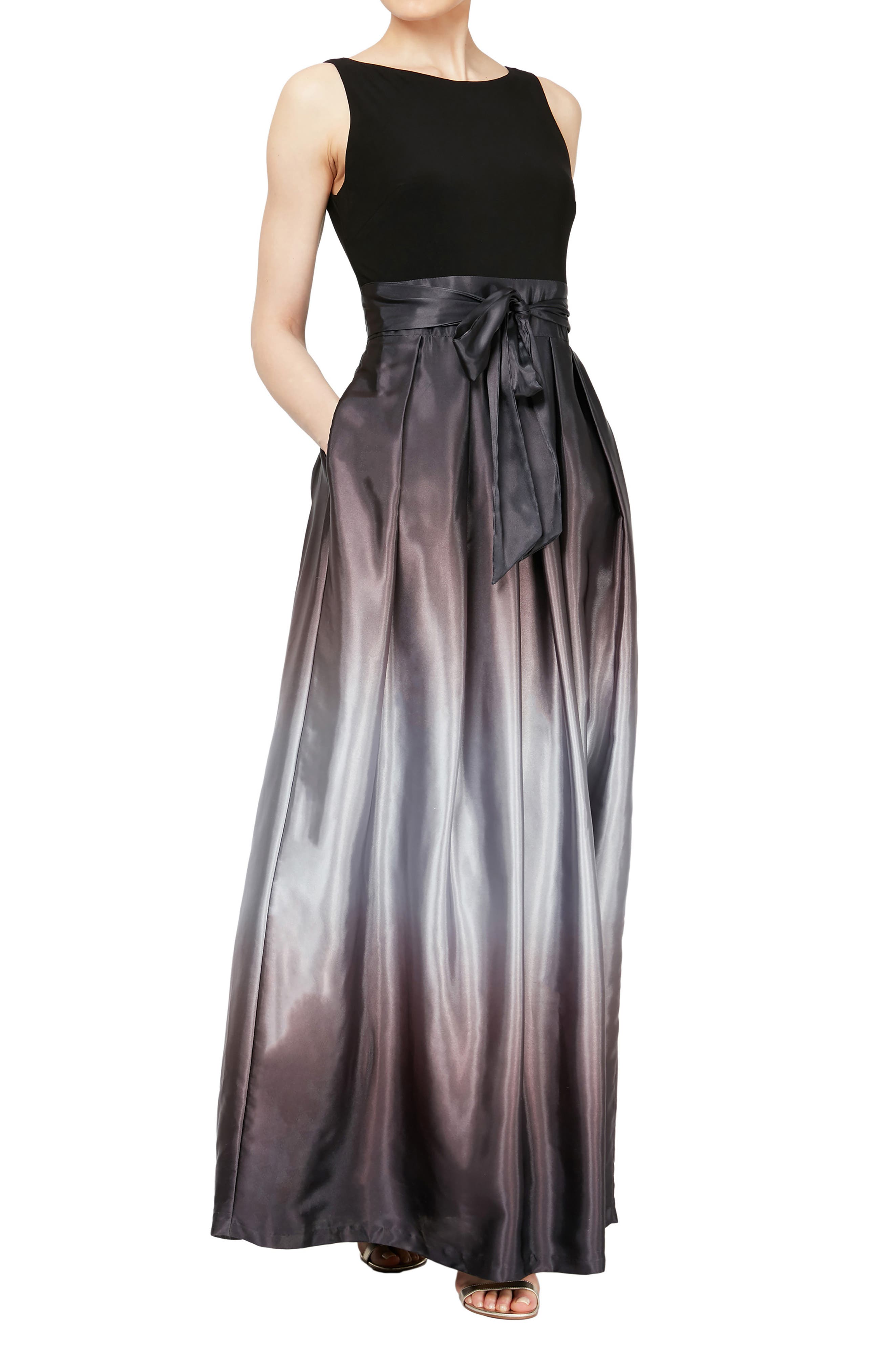 sl fashions ombre dress Petite Ombre Satin Gown In Black Silver
