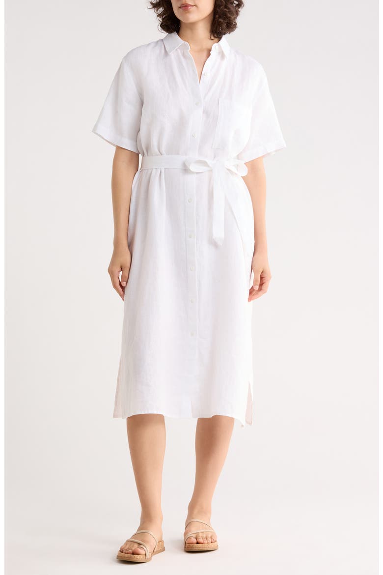 Classic Collar Organic Linen Dress, Main, color, WHITE
