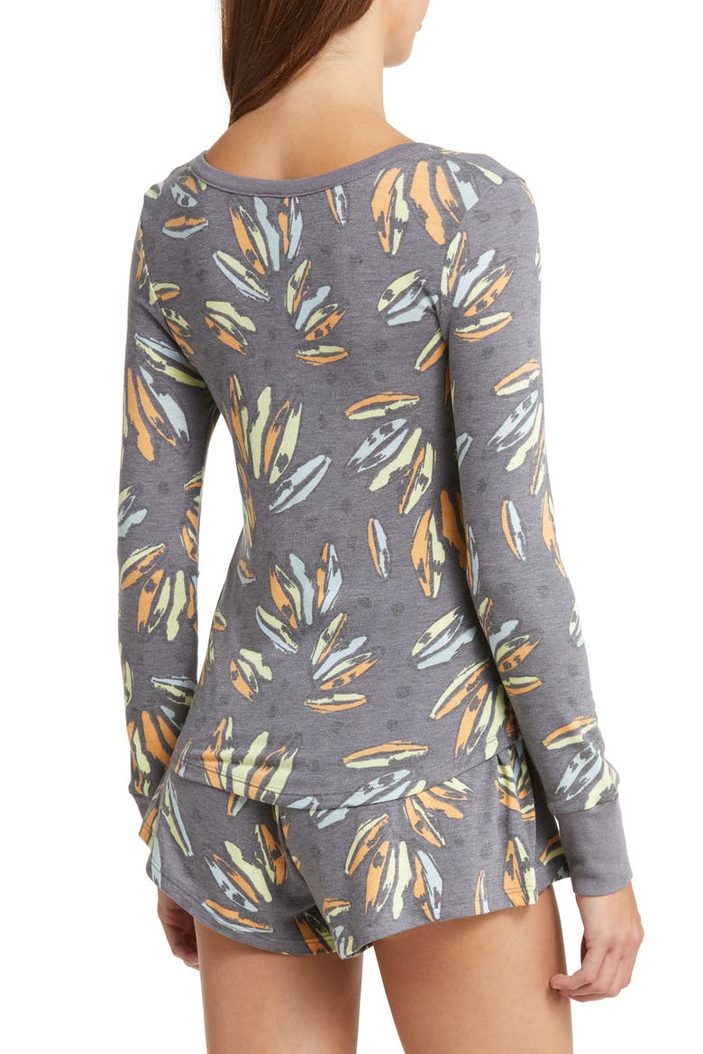 Knit Long Sleeve Short Pajamas, Alternate, color, CHARCOAL BANANAS