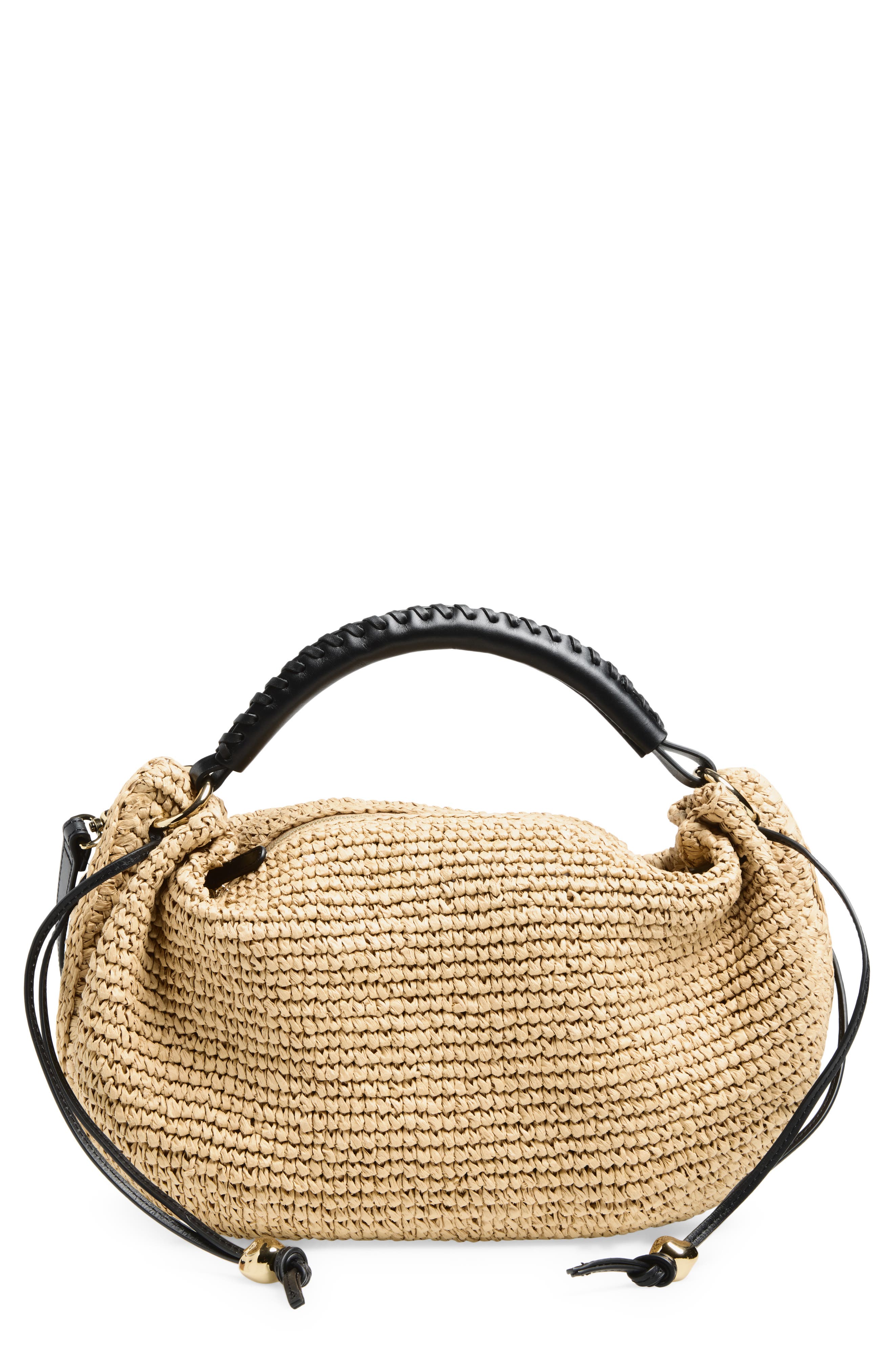 Madewell The Camren Gathered Shoulder Bag in Raffia, Main, color, True Black Multi