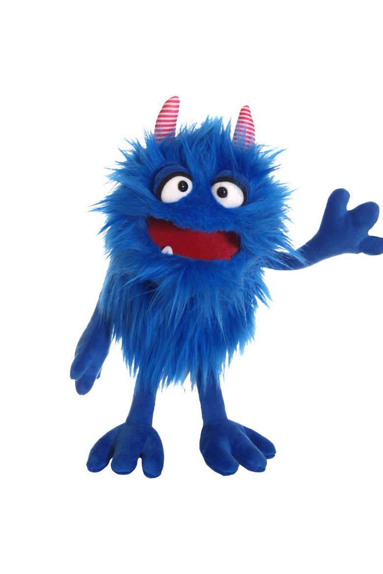 Mack The Blue Friendly Monster 14 Inch Plush Hand Puppet, Handmade, Main, color, Blue