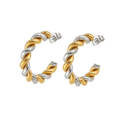 Hollywood Sensation Gilded Twist Mixed Metal Two-tone Hoop Earrings In Gold