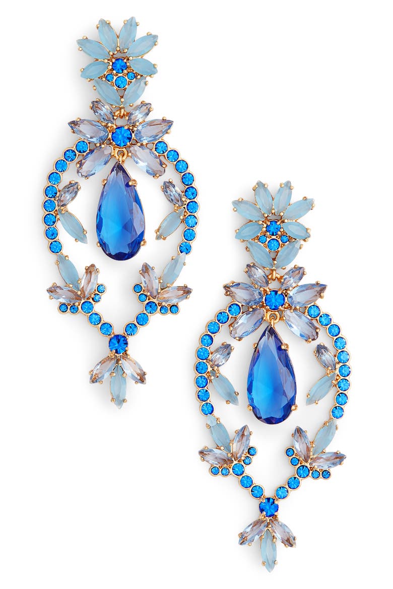 floral statement drop earrings, Main, color, BLUE MULTI
