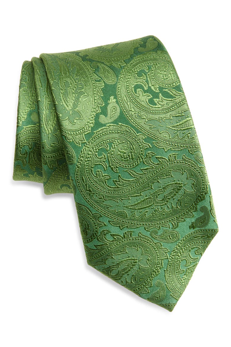 Paisley Jacquard Silk Tie, Main, color, GREEN