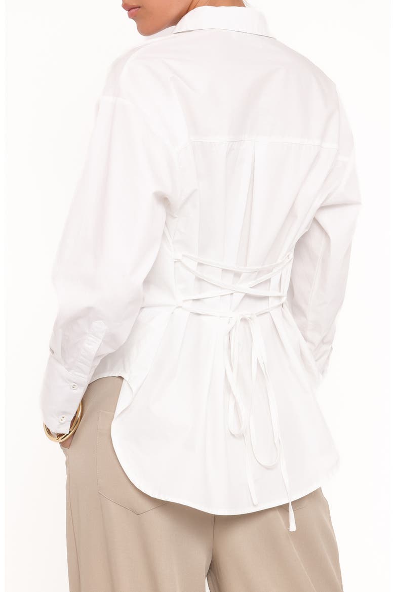 Yacra Lace-Up Back Cotton Button-Up Shirt, Alternate, color, WHITE