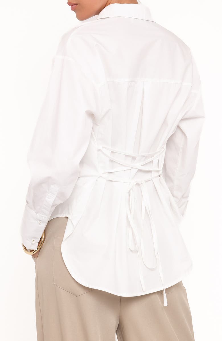 Petal & Pup Yacra Lace-Up Back Cotton Button-Up Shirt, Alternate, color, White