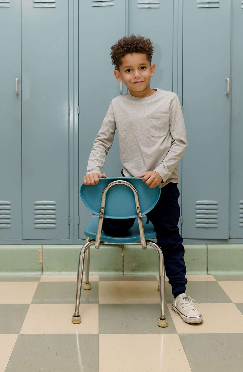 Mightly Organic Cotton Kids Long Sleeve Pocket T-Shirt, Alternate, color, Heather Gray