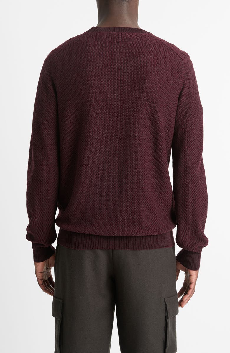 Vince Geometric Jacquard Wool & Cotton Blend Crewneck Sweater, Alternate, color, Malbec/ Black