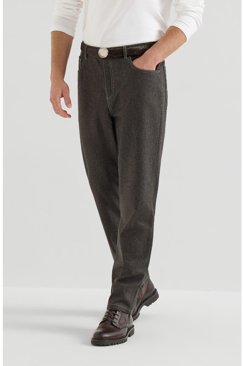 Virgin wool flannel five-pocket trousers, Main, color, Grey