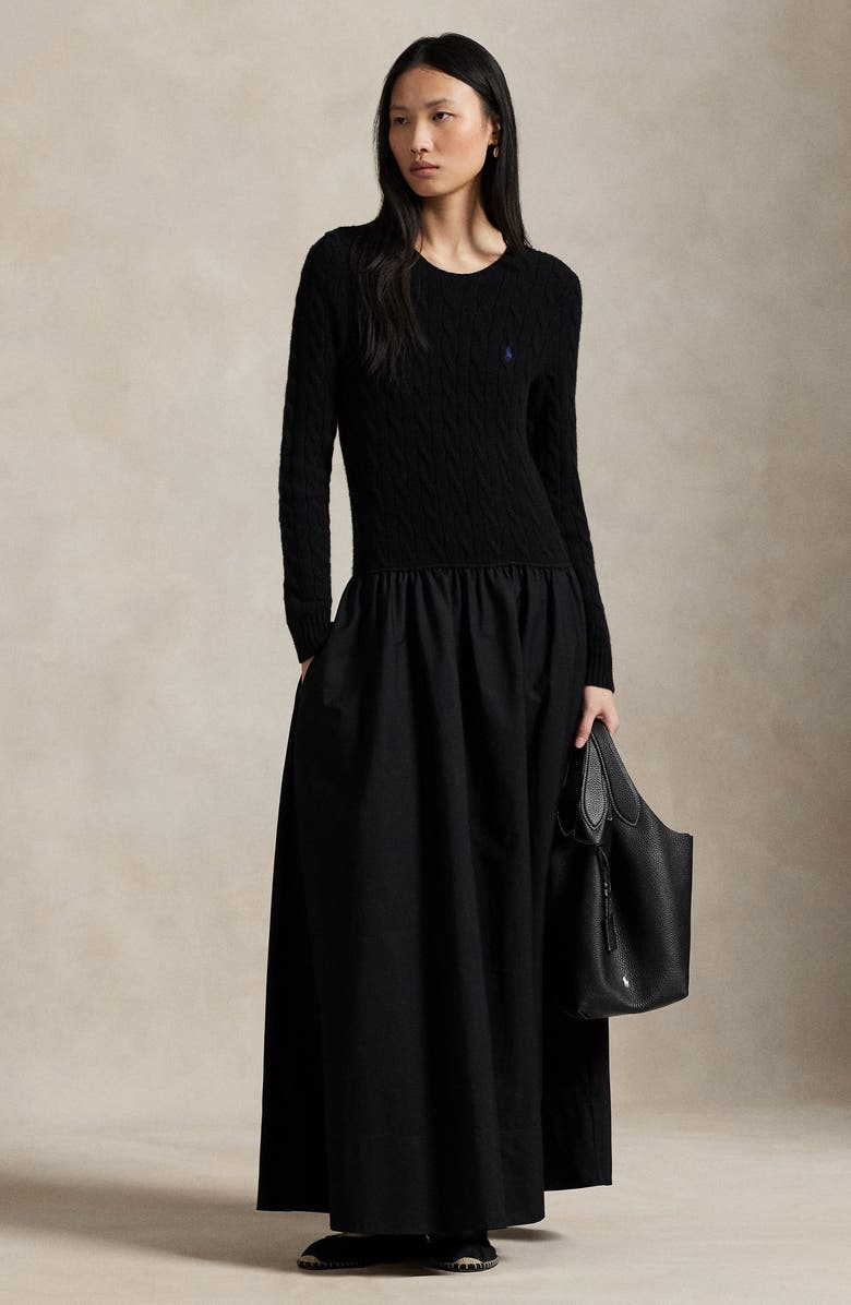 Polo Ralph Lauren Long Sleeve A-Line Dress, Alternate, color, Polo Black