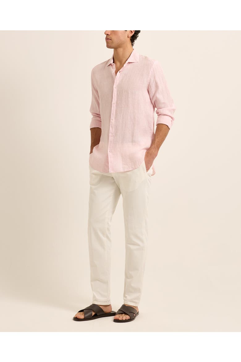 Giles Linen Tailored-Fit Shirt, Main, color, Pale Pink/White