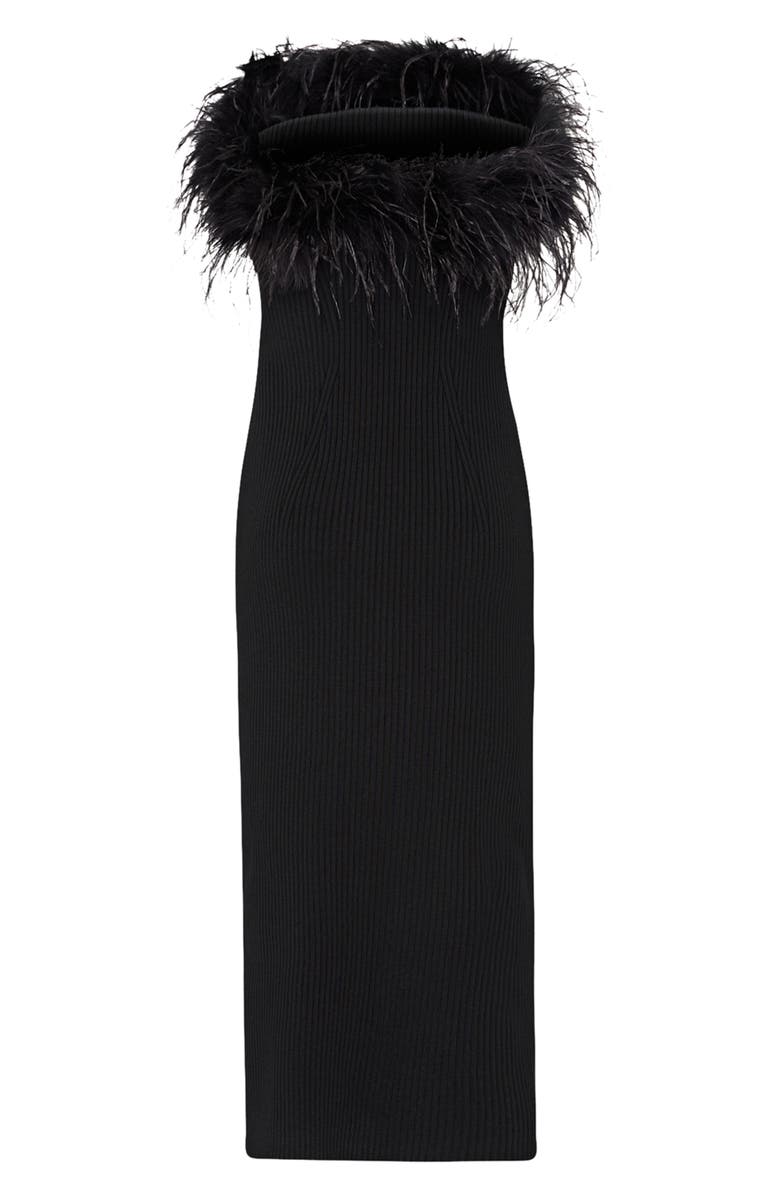 Milly Robena Feather Detail Midi Dress, Alternate, color, Black