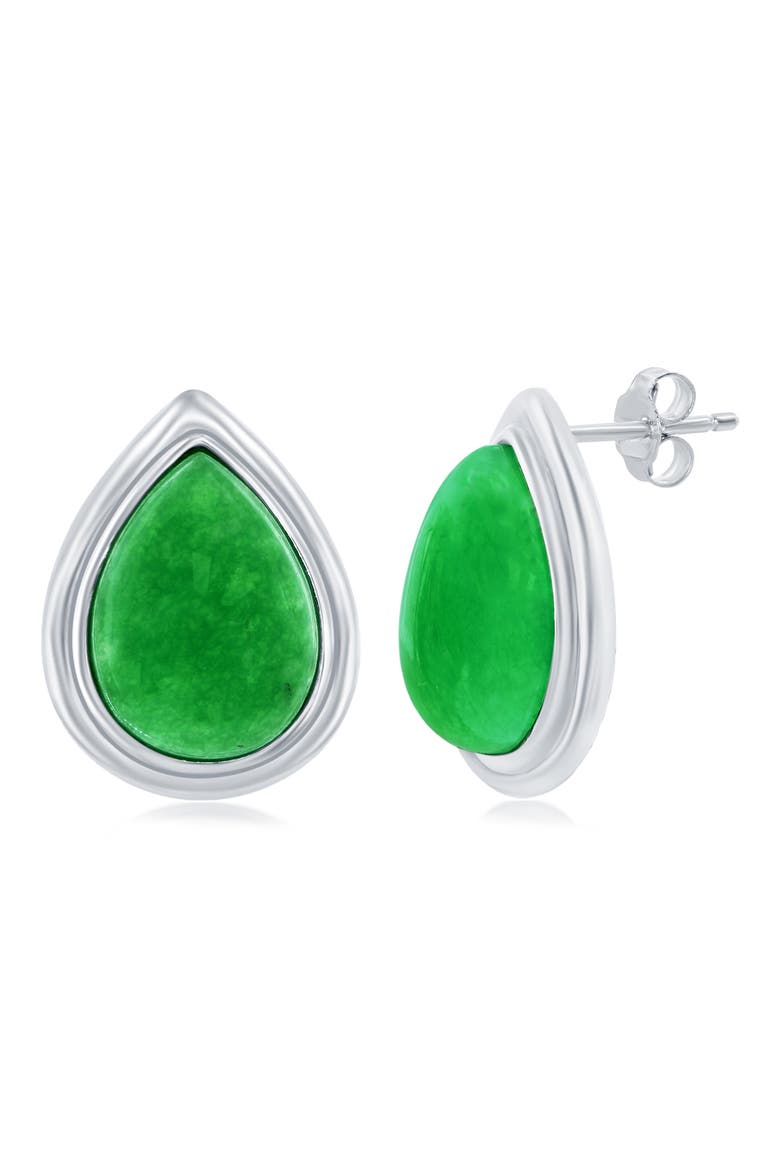 Sterling Silver Jade Pear Shaped Stud Earrings, Main, color, GREEN