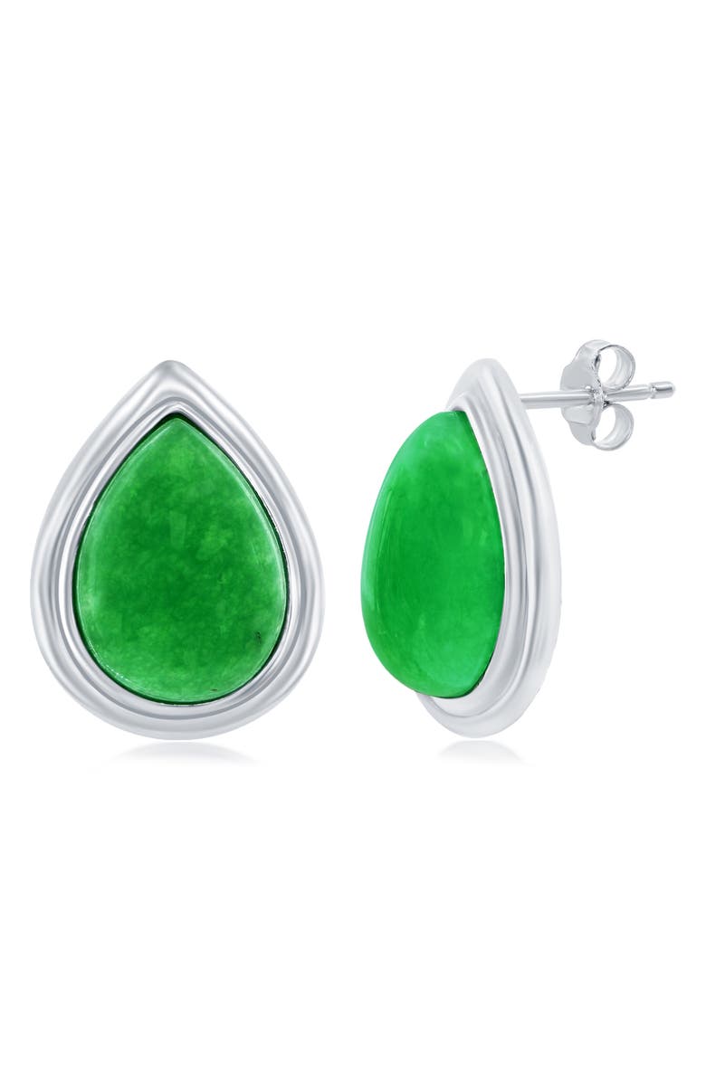 SIMONA Sterling Silver Jade Pear Shaped Stud Earrings, Main, color, Green
