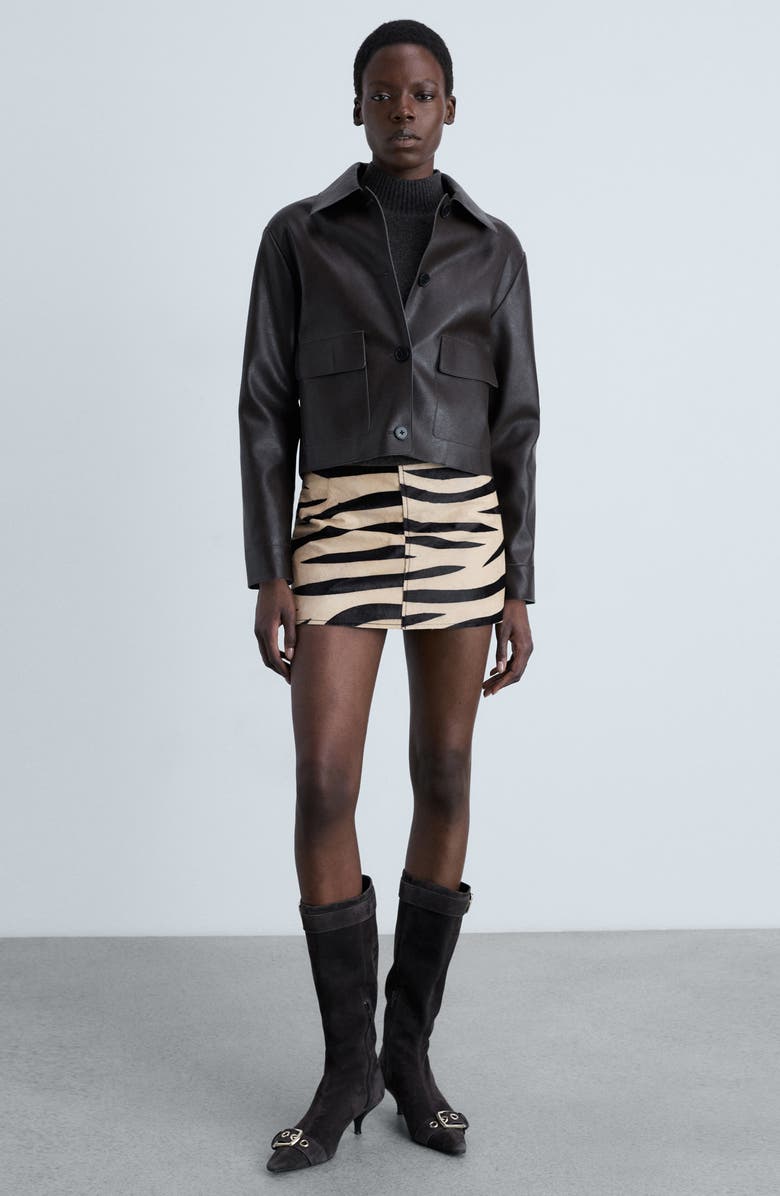 MANGO Zebra Print Genuine Calf Hair Skirt, Alternate, color, 