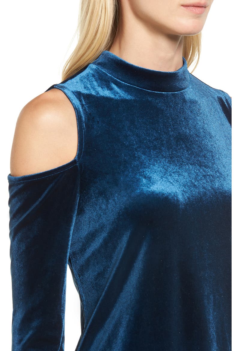 Velvet Cold Shoulder Top, Alternate, color, BLUE CERAMIC