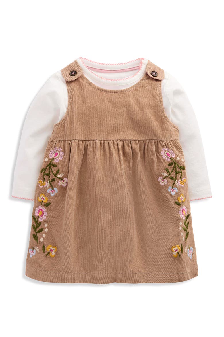 Kids' Embroidered Corduroy Pinafore Dress & Tee Set, Main, color, GINGER EMBROIDERED