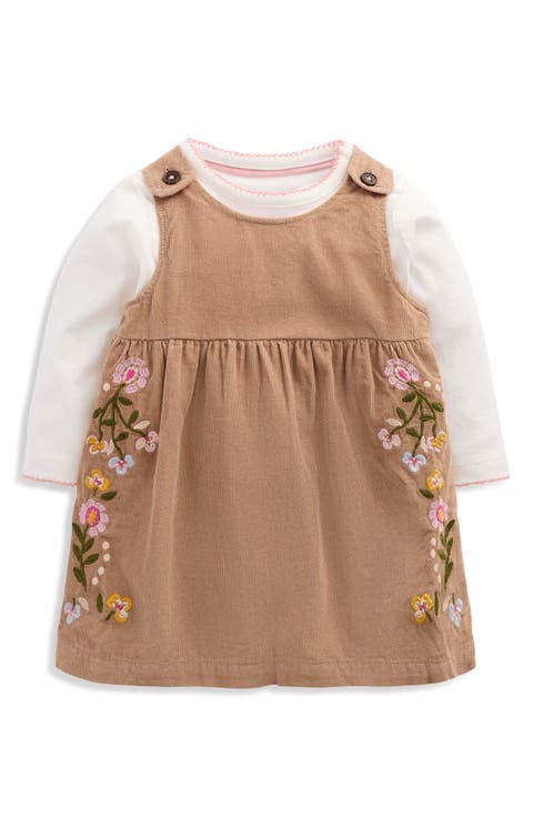 Kids' Embroidered Corduroy Pinafore Dress & Tee Set