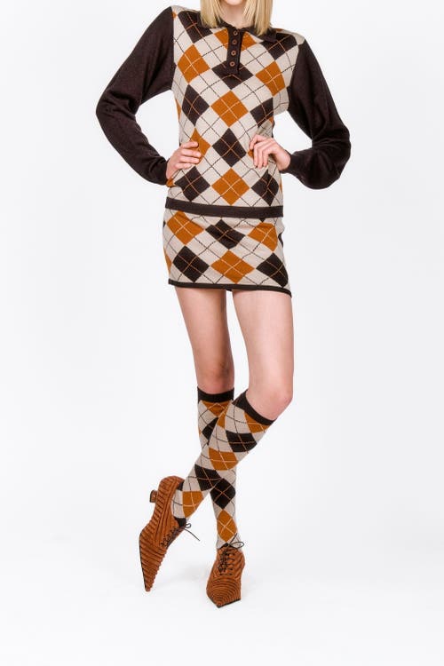 Anna Sui Argyle Knit Skirt In Marmalade Multi