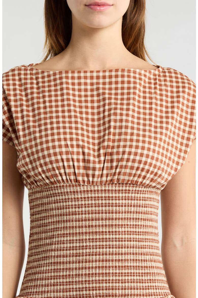 Smock Bodice Stretch Cotton Gingham Minidress, Alternate, color, GINGHAM